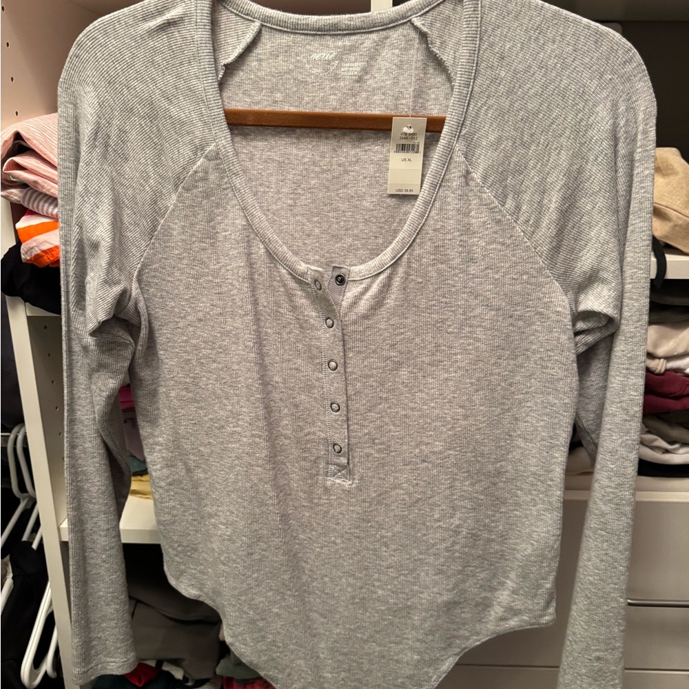 Gray Long Sleeve Henley Top